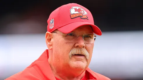 Head coach Andy Reid of the Kansas City Chiefs looks on prior to a preseason game against the Chicago Bears at Soldier Field on August 13, 2022 in Chicago, Illinois.