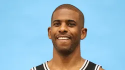 Chris Paul #3 of the San Antonio Spurs poses for photographs at the San Antonio Spurs Media Day at the Victory Capital Performance Center on September 30, 2024 in San Antonio, Texas.