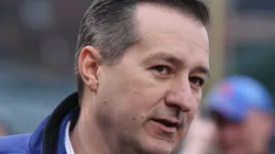 Owner Tom Ricketts of the Chicago Cubs talks with reporters before the home opener against the Philadelphia Phillies at Wrigley Field on April 4, 2014 in Chicago, Illinois.