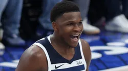 Anthony Edwards #5 of the Minnesota Timberwolves reacts during the second half in Game Four of the Western Conference Finals at American Airlines Center on May 28, 2024 in Dallas, Texas.