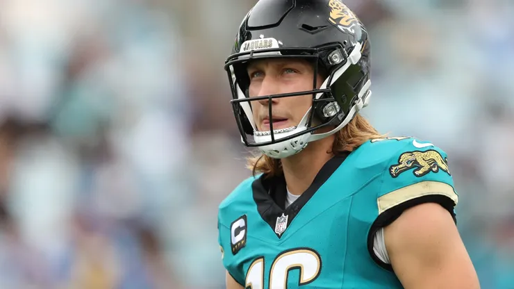 Quarterback Trevor Lawrence #16 of the Jacksonville Jaguars looks on during the first half against the Indianapolis Colts at EverBank Stadium on October 06, 2024 in Jacksonville, Florida.
