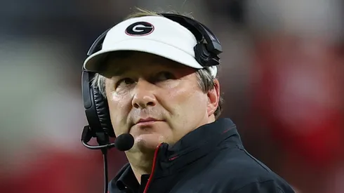 Head coach Kirby Smart of the Georgia Bulldogs looks on during the first quarter against the Alabama Crimson Tide at Bryant-Denny Stadium on September 28, 2024 in Tuscaloosa, Alabama.