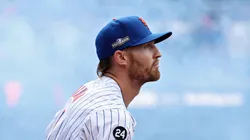 Brandon Nimmo #9 of the New York Mets takes the field before Game Four of the Division Series against the Philadelphia Phillies at Citi Field on October 09, 2024 in New York City.