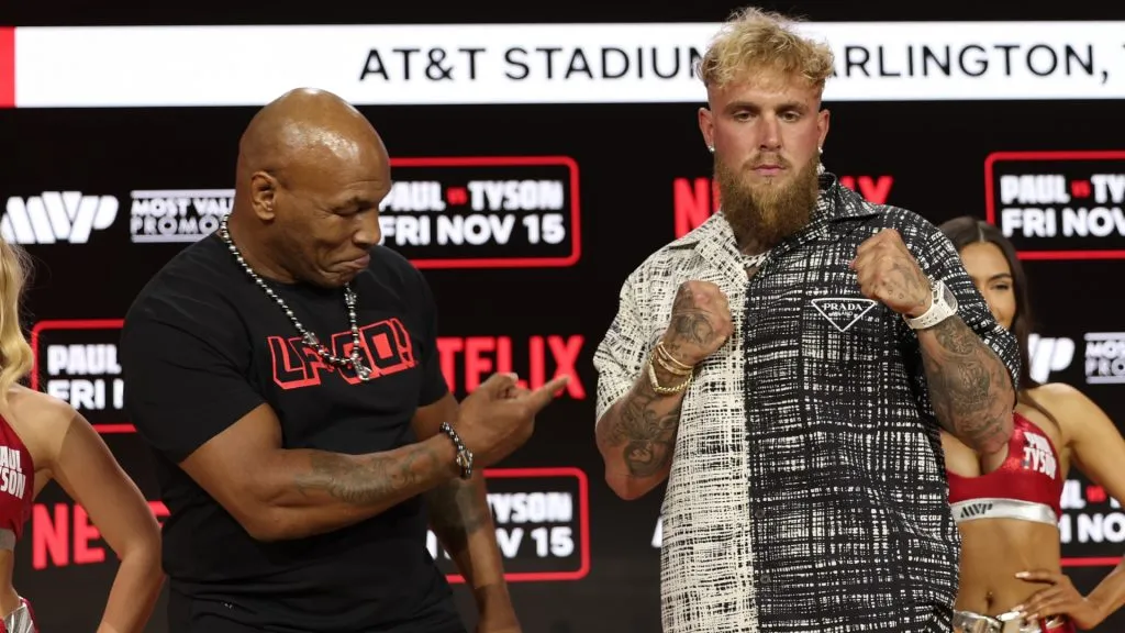 Mike Tyson and Jake Paul attend Fanatics Fest Press Conference at Javits Center on August 18, 2024 in New York City.