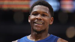 Anthony Edwards #5 of the Minnesota Timberwolves reacts against the Chicago Bulls