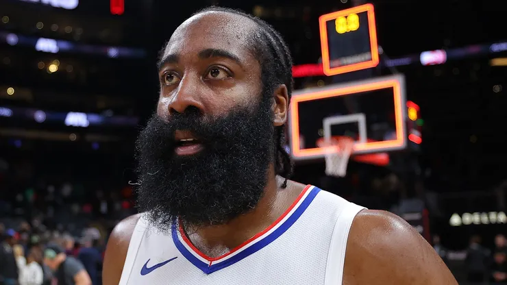 James Harden #1 of the LA Clippers reacts after their 149-144 win over the Atlanta Hawks