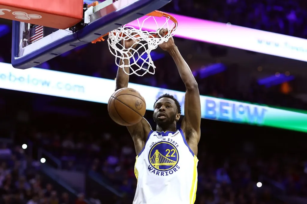 Andrew Wiggins #22 of the Golden State Warriors dunks during the second quarter against the Philadelphia 76ers. Tim Nwachukwu/Getty Imagesto