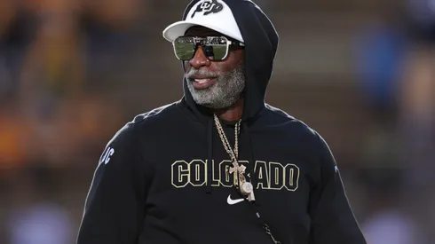 Head coach Deion Sanders of the Colorado Buffaloes looks on prior to the game against the North Dakota State Bison at Folsom Field on August 29, 2024 in Boulder, Colorado.