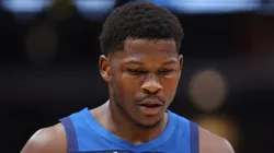 Anthony Edwards #5 of the Minnesota Timberwolves looks on during a preseason game against the Chicago Bulls