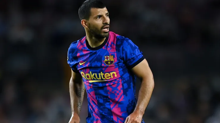 Sergio Aguero of FC Barcelona looks on during the UEFA Champions League group E match between FC Barcelona and Dinamo Kiev at Camp Nou on October 20, 2021 in Barcelona, Spain. (Photo by David Ramos/Getty Images)