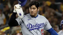 Shohei Ohtani #17 of the Los Angeles Dodgers after thrown out at home plate in the fourth inning during Game Four of the Division Series against the San Diego Padres at Petco Park on October 09, 2024 in San Diego, California.