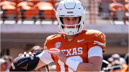 Arch Manning 16 of the Texas Longhorns in action vs the Mississippi State Bulldogs at DKR-Memorial Stadium. Texas defeats the Bulldogs 35-13.