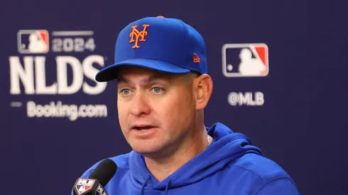 Mets manager Carlos Mendoza speaks to the media during a press conference before the baseball game against the Philadelphia Phillies.