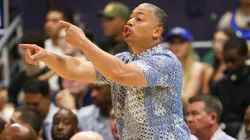 Head coach Tyronn Lue of the LA Clippers gestures to his players during the first half of an exhibition game against the Golden State Warriors at SimpliFi Arena on October 5, 2024 in Honolulu, Hawaii.