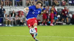 Brenden Aaronson #11 of the United States attempts a shot on goal in the second half against New Zealand during an international friendly match at TQL Stadium on September 10, 2024 in Cincinnati, Ohio. (Photo by Dylan Buell/Getty Images)