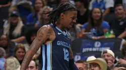 Ja Morant #12 of the Memphis Grizzlies leaves the court in the second half of a preseason game against the Dallas Mavericks at American Airlines Center on October 7, 2024 in Dallas, Texas.