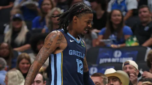 Ja Morant #12 of the Memphis Grizzlies leaves the court in the second half of a preseason game against the Dallas Mavericks at American Airlines Center on October 7, 2024 in Dallas, Texas.