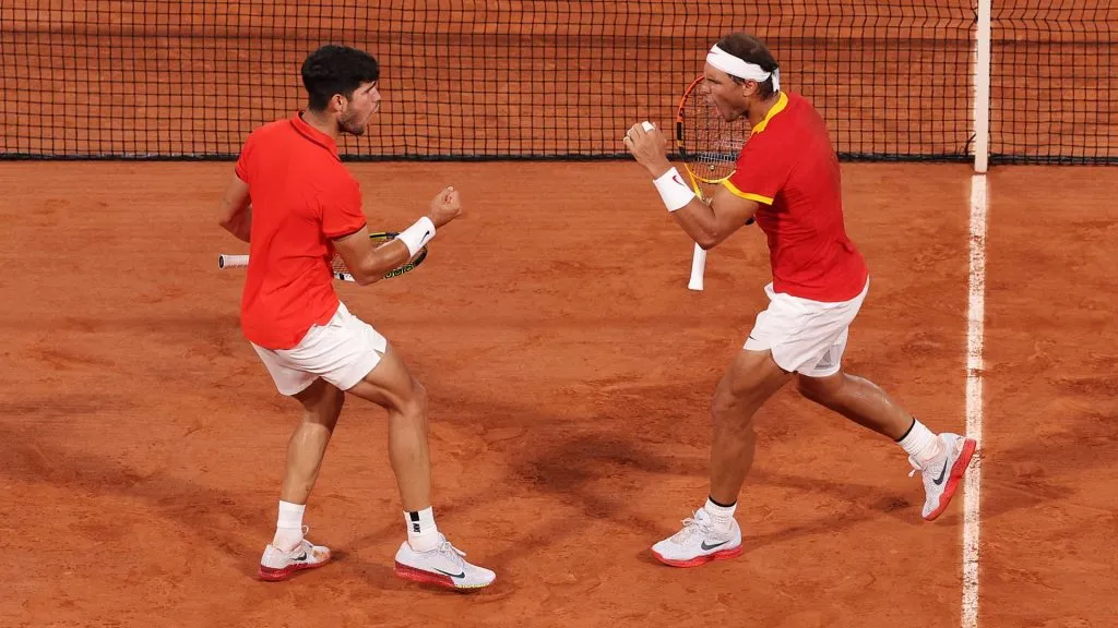 Nadal and Alcaraz celebrating
