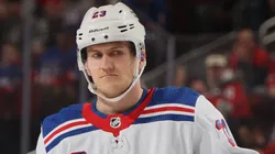 Adam Fox #23 of the New York Rangers skates against the New Jersey Devils at the Prudential Center on March 30, 2023 in Newark, New Jersey.