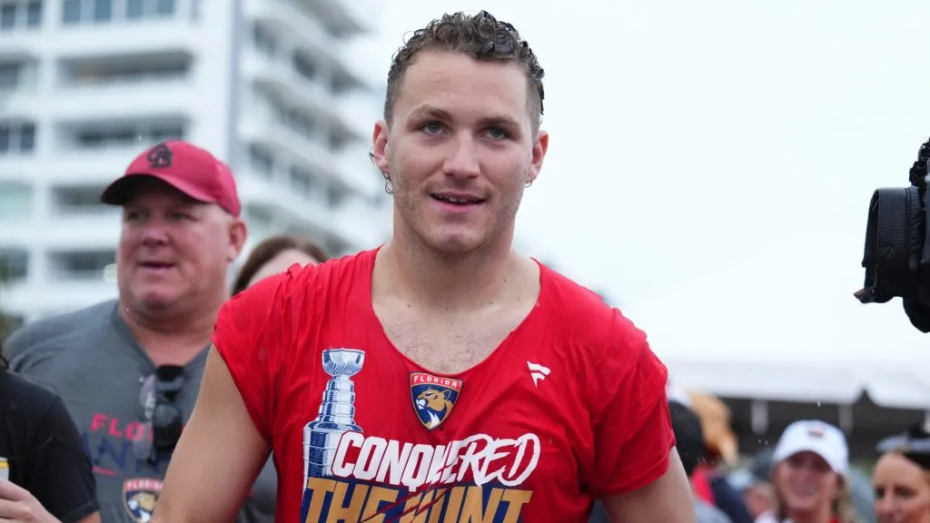 Matthew Tkachuk #19 of the Florida Panthers looks on during the Stanley Cup Parade and Rally on June 30, 2024 in Fort Lauderdale, Florida.