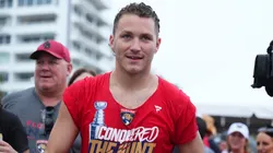 Matthew Tkachuk #19 of the Florida Panthers looks on during the Stanley Cup Parade and Rally on June 30, 2024 in Fort Lauderdale, Florida.