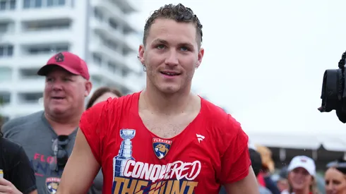 Matthew Tkachuk #19 of the Florida Panthers looks on during the Stanley Cup Parade and Rally on June 30, 2024 in Fort Lauderdale, Florida.