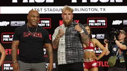 Mike Tyson and Jake Paul attend Fanatics Fest Press Conference at Javits Center on August 18, 2024 in New York City. (Photo by Michael Loccisano/Getty Images)