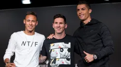 FIFA Ballon d'Or nominees Neymar Jr of Brazil and FC Barcelona (L), Lionel Messi of Argentina and FC Barcelona (C) and Cristiano Ronaldo of Portugal and Real Madrid (R) attend a press conference prior to the FIFA Ballon d'Or Gala 2015 at the Kongresshaus on January 11, 2016 in Zurich, Switzerland.