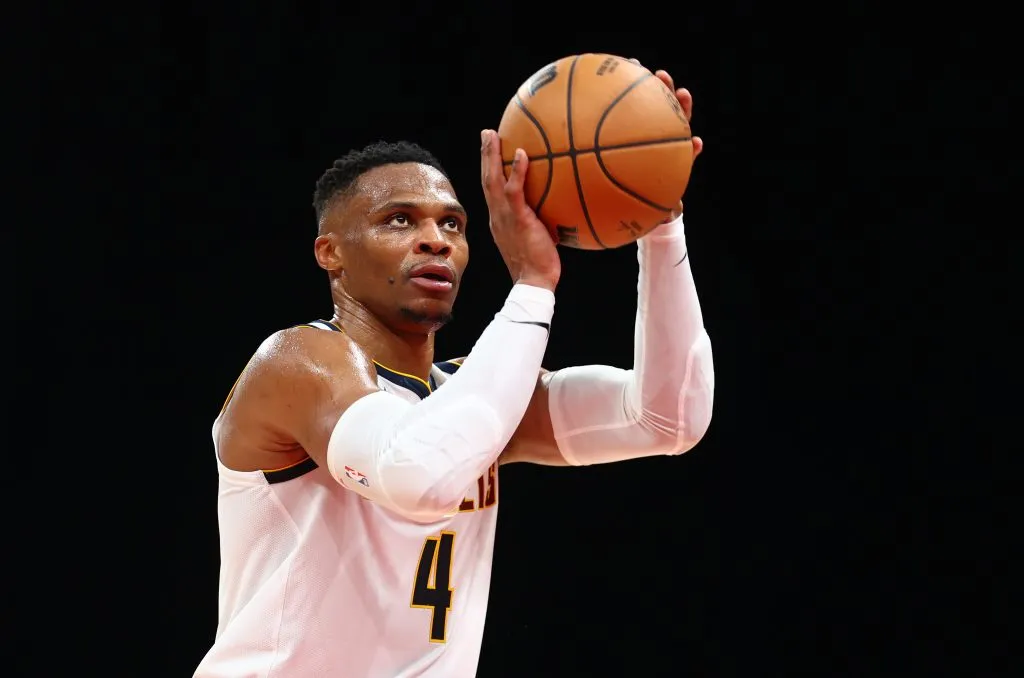 Russel Westbrook of Denver Nuggets shoots during the NBA match between Denver Nuggets and Boston Celtics Francois Nel/Getty Images