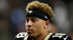 Spencer Rattler #18 of the New Orleans Saints looks on against the Tennessee Titans at Mercedes Benz Superdome on August 25, 2024 in New Orleans, Louisiana.