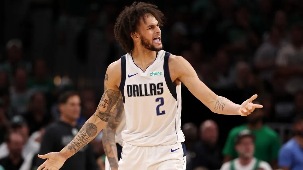  Dereck Lively II #2 of the Dallas Mavericks reacts after being called for his fourth personal foul against the Boston Celtics during the fourth quarter of Game Five of the 2024 NBA Finals at TD Garden on June 17, 2024 in Boston, Massachusetts. 