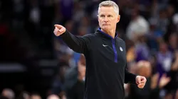 Golden State Warriors head coach Steve Kerr point to his bench during Game Two of the Western Conference First Round Playoffs against the Sacramento Kings