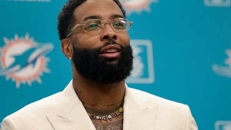 Odell Beckham Jr. speaks during a press conference on May 15, 2024 in Miami Gardens, Florida.