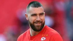 Tight end Travis Kelce #87 of the Kansas City Chiefs warms up prior to the game between the Buffalo Bills and the Kansas City Chiefs at GEHA Field at Arrowhead Stadium on December 10, 2023 in Kansas City, Missouri.