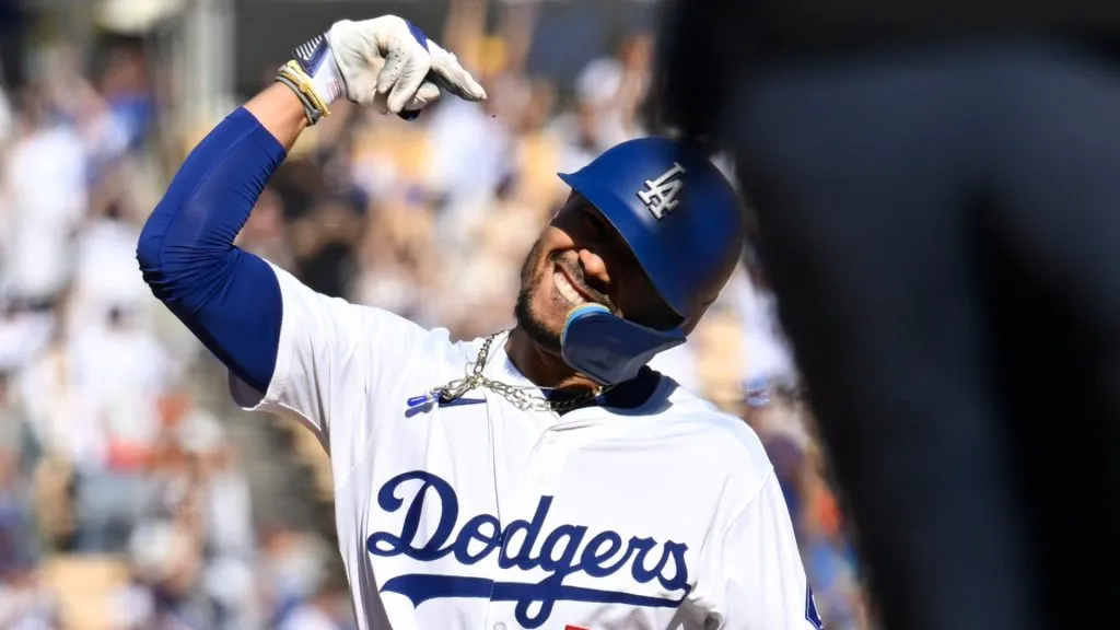 Mookie Betts celebrating hit