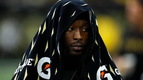 Alvin Kamara #41 of the New Orleans Saints looks on prior to the game against the Tennessee Titans at Mercedes Benz Superdome on August 25, 2024 in New Orleans, Louisiana.