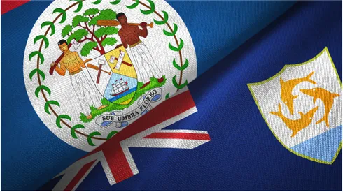 Belize and Anguilla two folded flags together