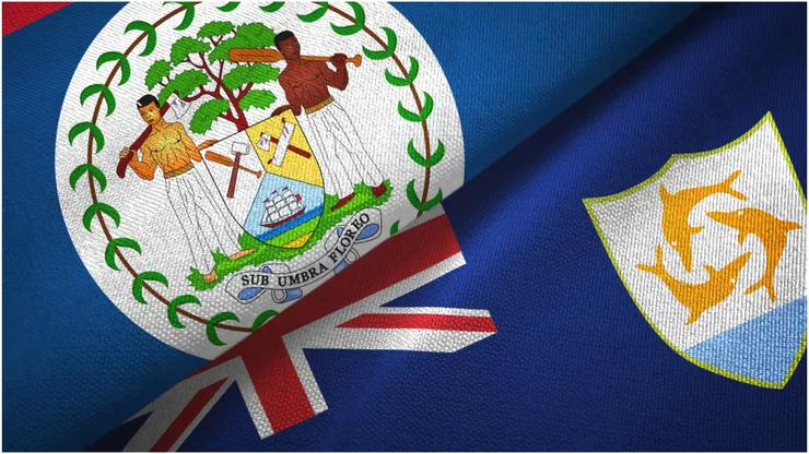 Belize and Anguilla two folded flags together