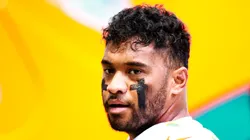 Tua Tagovailoa #1 of the Miami Dolphins looks on against the Jacksonville Jaguars at Hard Rock Stadium on September 08, 2024 in Miami Gardens, Florida.