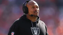 Head coach Antonio Pierce of the Las Vegas Raiders looks on against the Denver Broncos during the second quarter at Empower Field At Mile High on October 06, 2024 in Denver, Colorado.