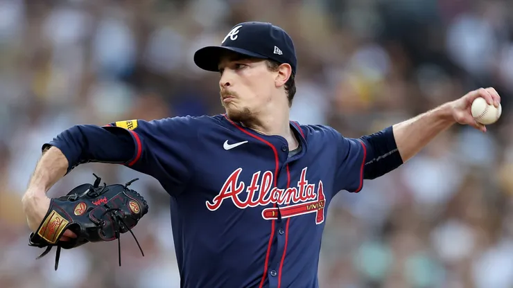 Max Fried #54 of the Atlanta Braves throws a pitch against the San Diego Padres during the second inning in Game Two of the Wild Card Series at Petco Park on October 02, 2024 in San Diego, California.