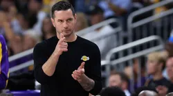 Los Angeles Lakers Head Coach JJ Redick looks on from the bench during the second half of a game against the Minnesota Timberwolves