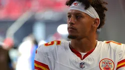 Patrick Mahomes #15 of the Kansas City Chiefs walks off the field after warmups prior to the game against the Atlanta Falcons at Mercedes-Benz Stadium on September 22, 2024 in Atlanta, Georgia.