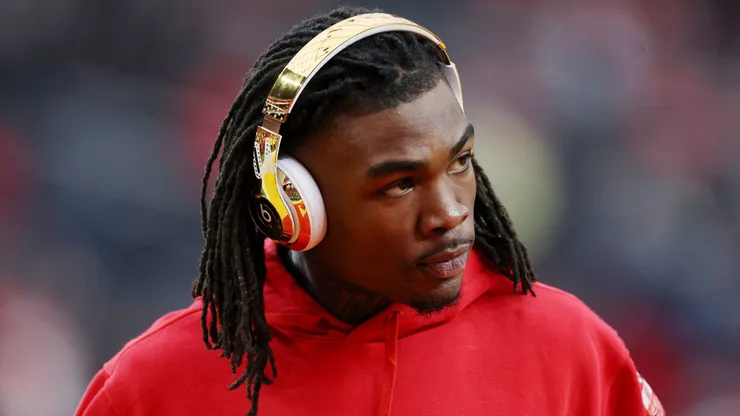 Rashee Rice #4 of the Kansas City Chiefs warms up before Super Bowl LVIII against the Kansas City Chiefs at Allegiant Stadium on February 11, 2024 in Las Vegas, Nevada.