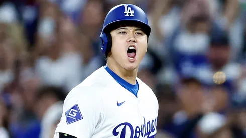 Shohei Ohtani #17 of the Los Angeles Dodgers after hitting a single against the San Diego Padres in the sixth inning at Dodger Stadium on September 25, 2024 in Los Angeles, California.