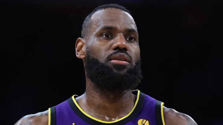 LeBron James #23 of the Los Angeles Lakers looks on during the second half of a game against the Philadelphia 76ers