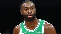 Jaylen Brown of Boston Celtics runs with the ball during the NBA match between Denver Nuggets and Boston Celtics at Etihad Arena on October 04, 2024 in Abu Dhabi, United Arab Emirates.