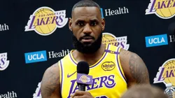 LeBron James #23 of the Los Angeles Lakers speaks during a Los Angeles Lakers media day at UCLA Health Training Center on September 30, 2024 in El Segundo, California.