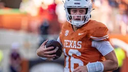 Arch Manning 16 of the Texas Longhorns in action vs the Mississippi State Bulldogs at DKR-Memorial Stadium. Texas defeats the Bulldogs 35-13.