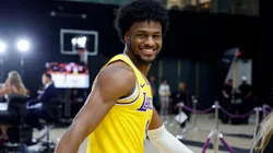 Bronny James Jr. #9 of the Los Angeles Lakers attends a Los Angeles Lakers media day